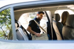 A man getting in a vehicle with a rideshare driver before a houston rideshare accident