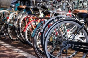 bicycles on a rack